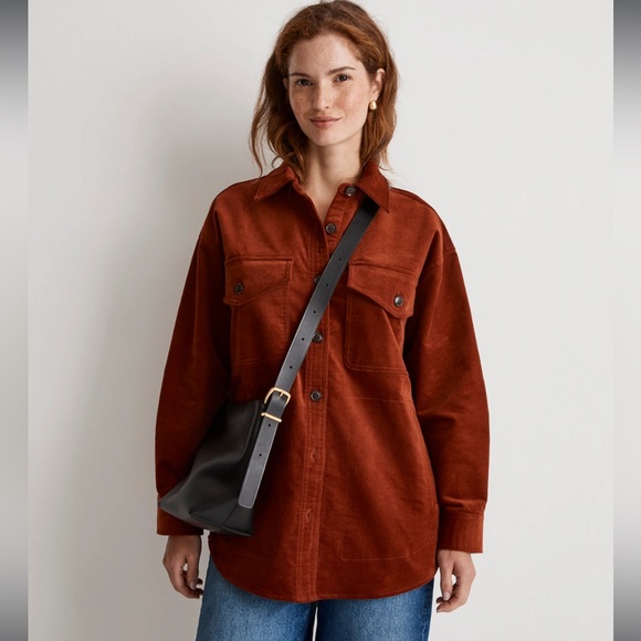 NWT Madewell Corduroy Twill Oversized Shirt in Stained Mahogany Red Size Small - Picture 2 of 2